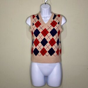 Marc Jacobs beige, red and blue argyle sweater vest, size XS